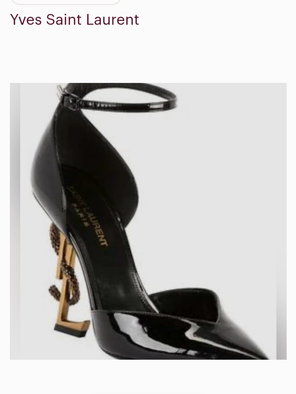 Yves Saint Laurent Black Patent Leather Ankle-Strap OPYUM RARE HEELS 38/8